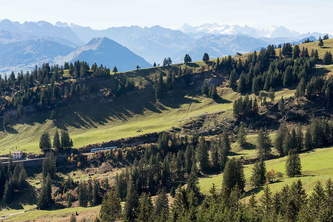 A mountain panorama including Mount Rigi, Lucerne, Switzerland