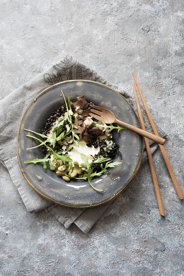 Labneh with lentils and lettuces