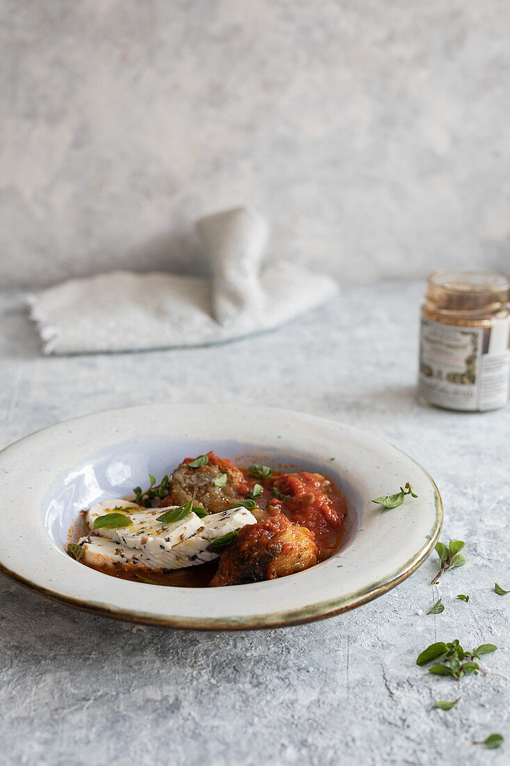 Eggplant parmigiana with robbiola cheese