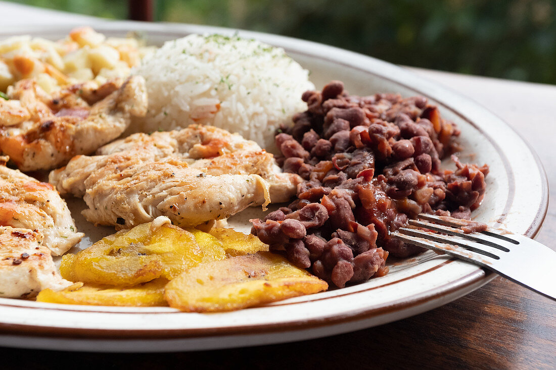 Casado (chicken with beans, rice and plantains, Costa Rica)