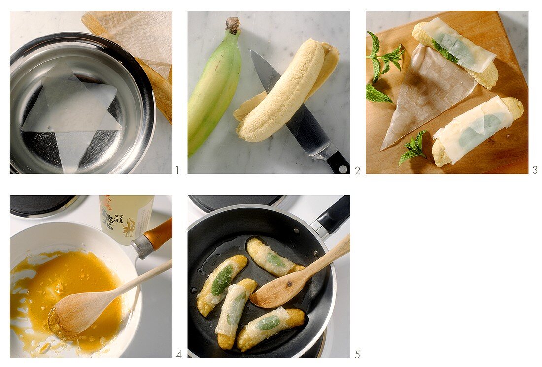 Gebackene Bananen in Reispapier zubereiten