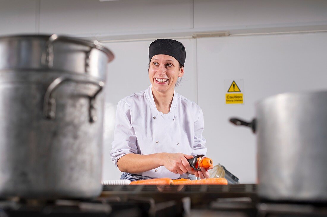 Care home cook prepares soft food for residents