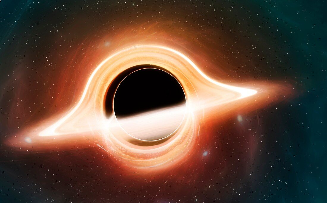 Black hole seen from a planet, illustration