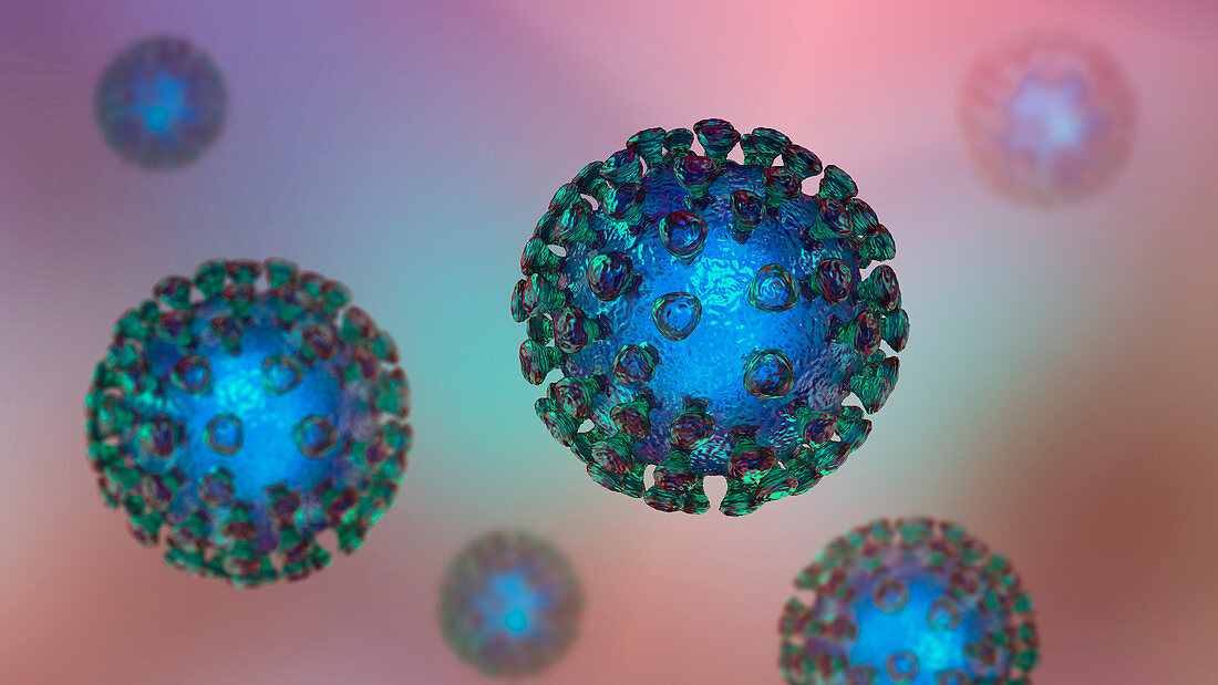 Covid-19 coronavirus particles, illustration