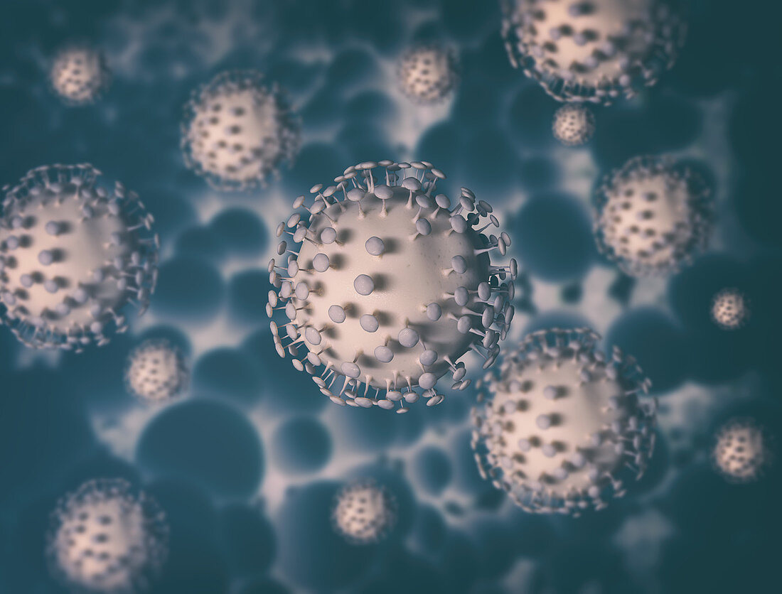 Covid-19 coronavirus particles, illustration