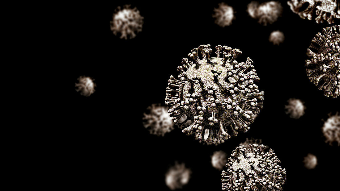 Covid-19 coronavirus particles, illustration