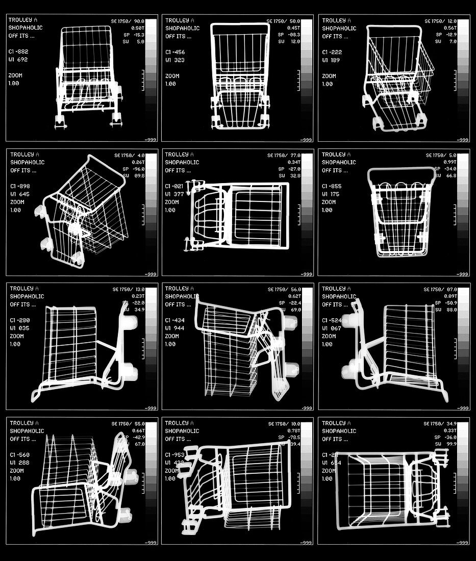 Shopping trolley in various positions, X-ray