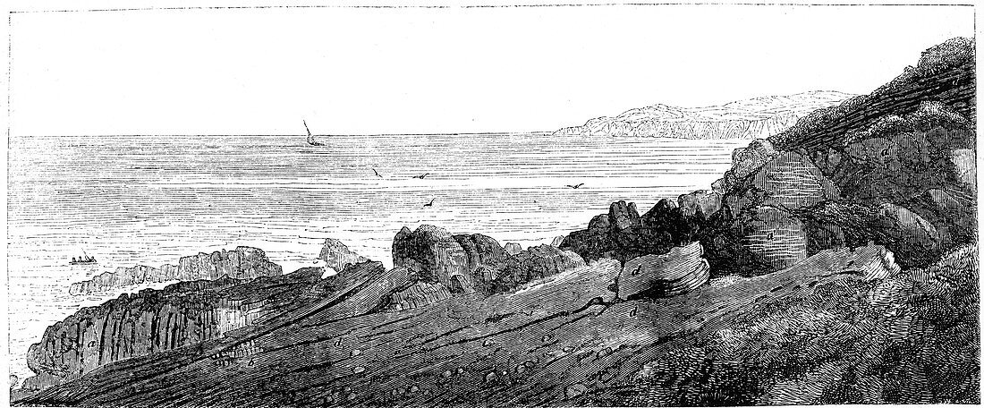 Strata of red sandstone, Siccar Point, Berwickshire 1852