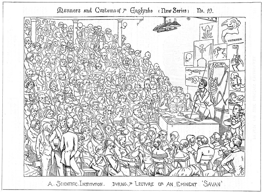 Richard Owen giving a lecture of an Eminent 'Savan', 1849