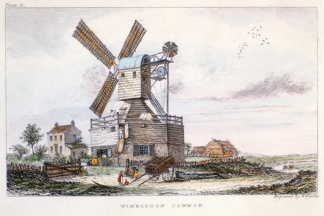 Post mill, Wimbledon Common, near London, c1840