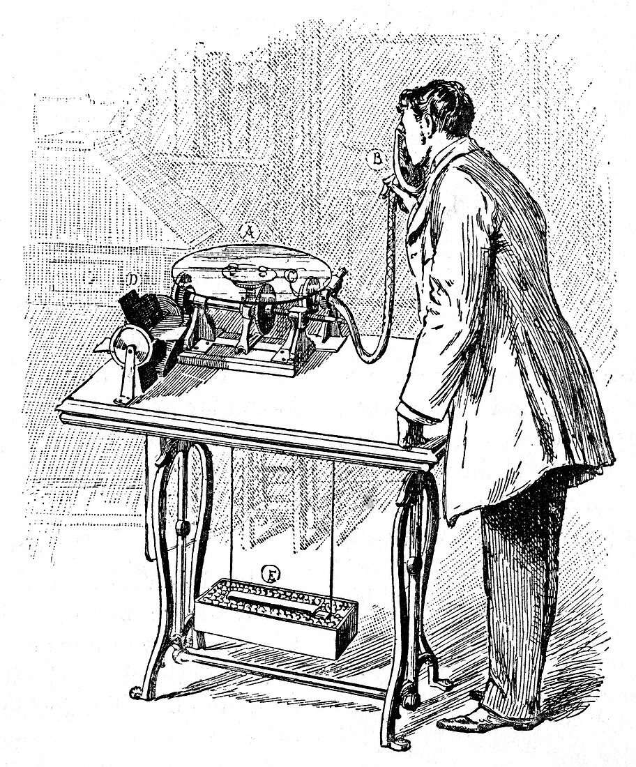 Making recordings on Emile Berliner's Gramophone, c1887