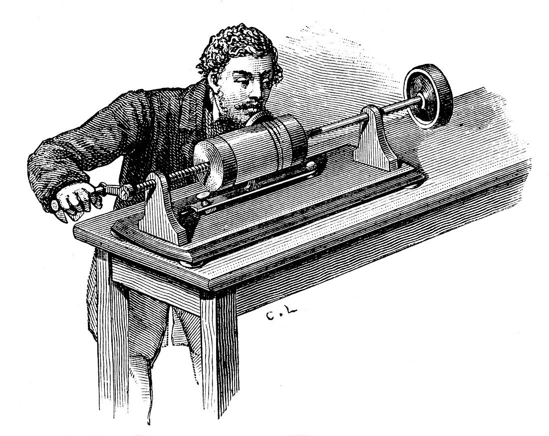 Recording on first model of Edison's Phonograph, c1878