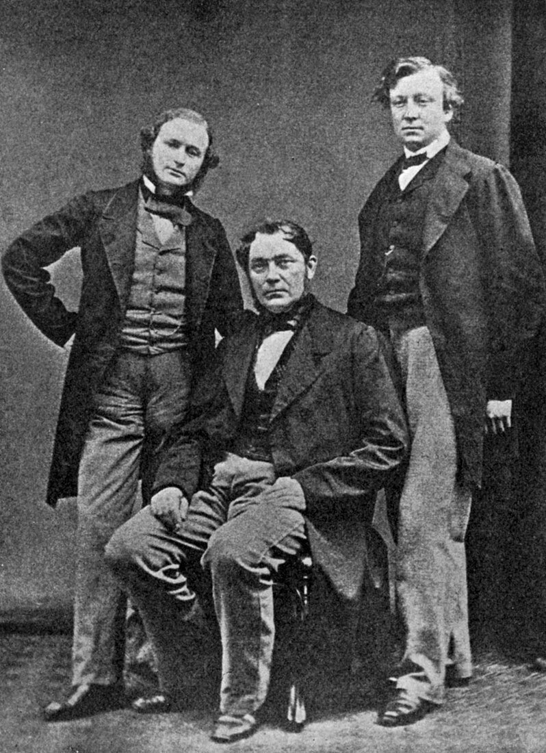 Gustav Kirchhoff, Robert Bunsen and Henry Roscoe, scientists
