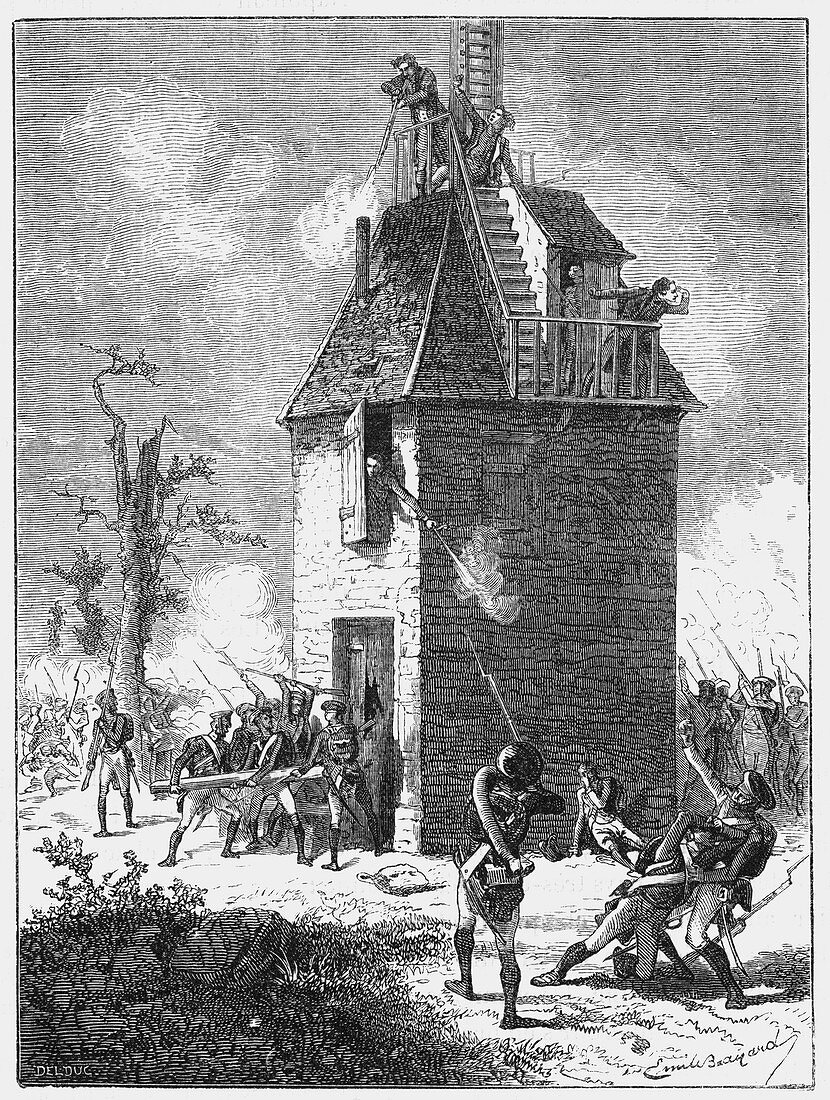 Napoleon's troops defending a telegraph tower, c1815