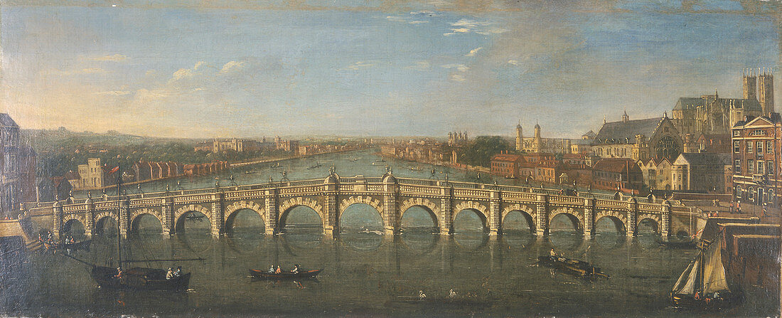 Westminster Bridge from the River, Looking South', c1750