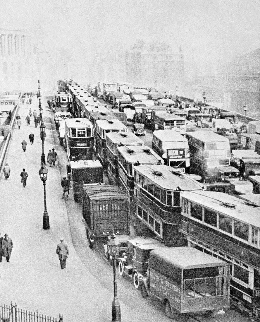 Traffic Jam on Blackfriars Bridge, London, c1935