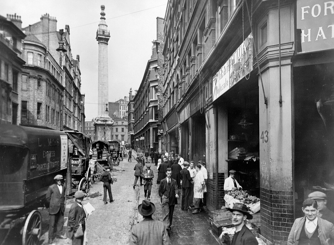 Monument Street and Monument, City of London, before 1933