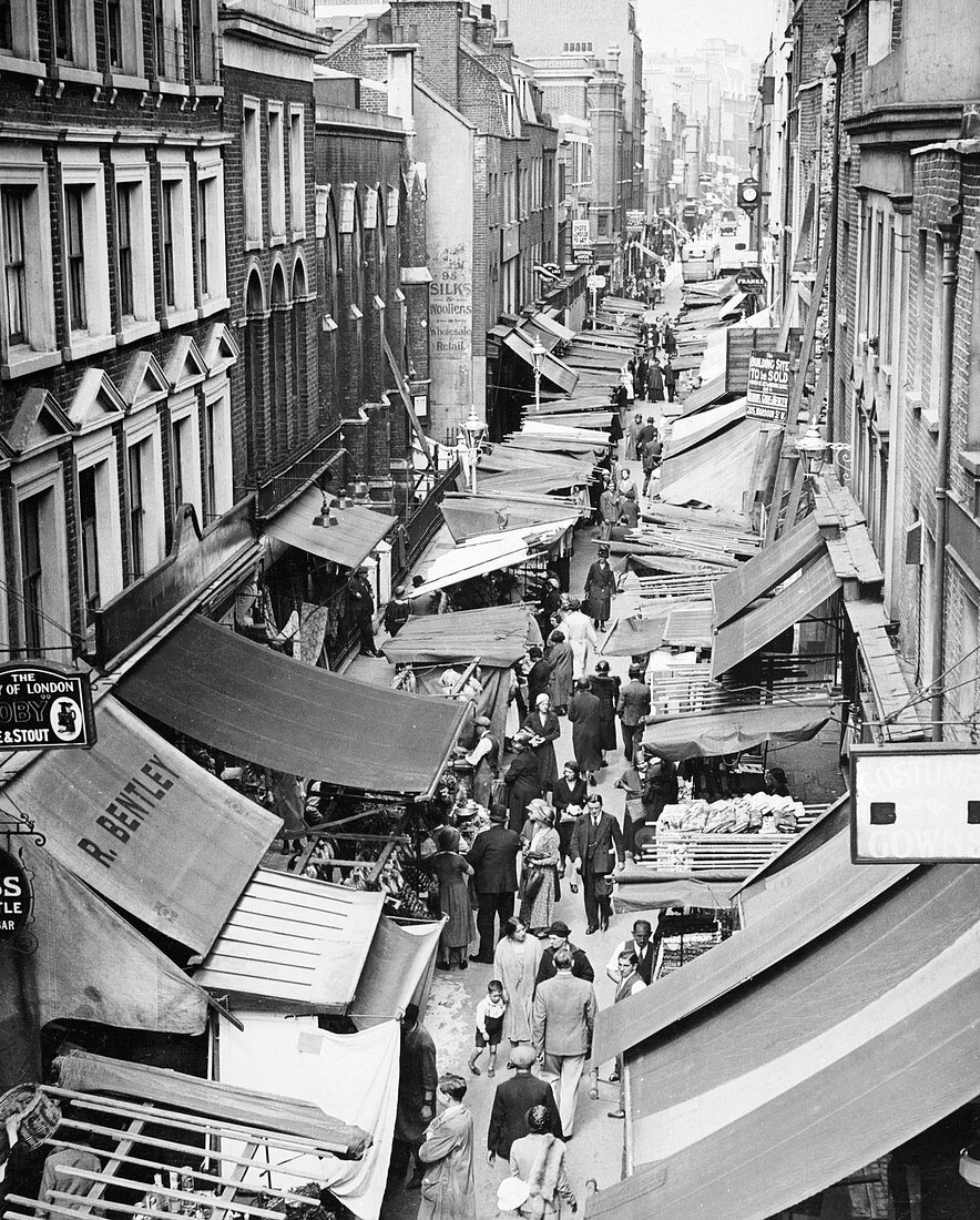 A market along Berwick Street, Soho, London, 1950s