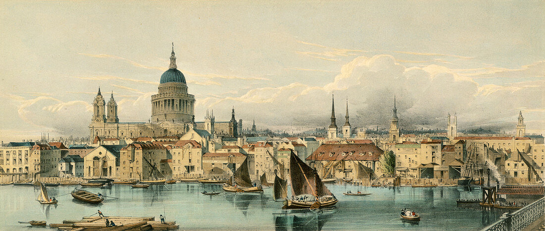 River Thames and St Paul's Cathedral, City of London, 1850s