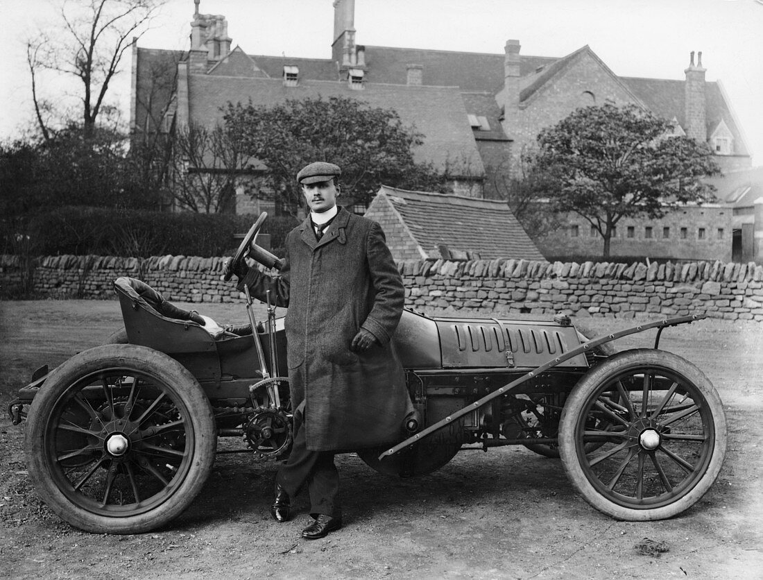 Charles Stewart Rolls with a 1905 Wolseley, c1905