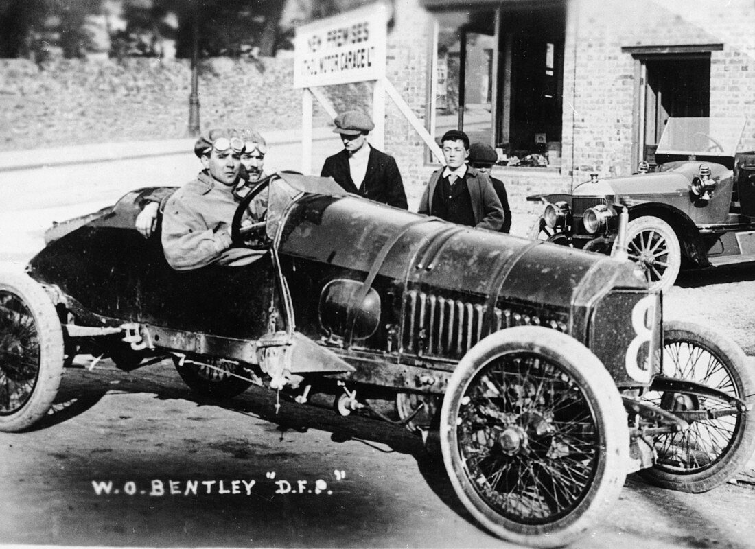 WO Bentley at the wheel of his DFP car, 1914