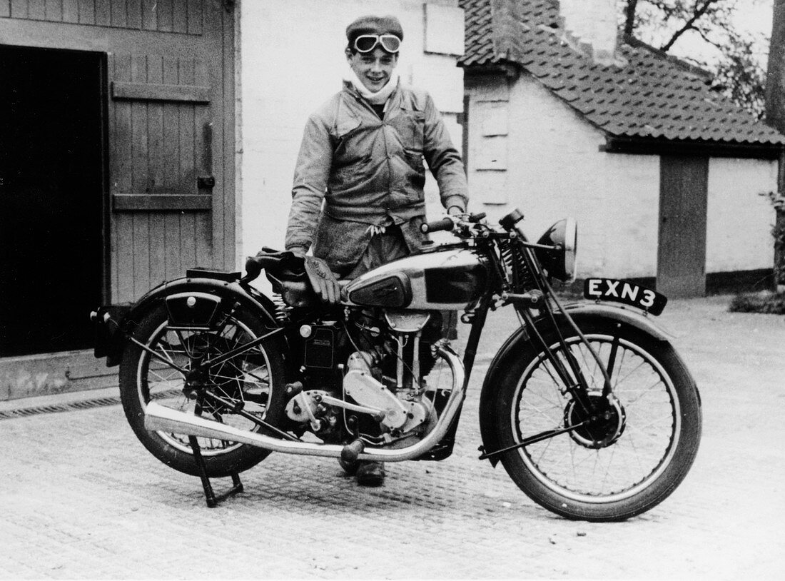 Donald Campbell outside a garage, Surrey, 1938