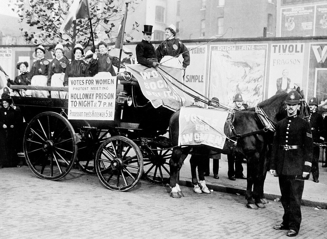 Ex-suffragette prisoners, advertise a protest meeting, 1908