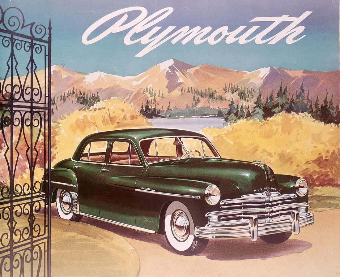 Poster advertising the Plymouth Special de Luxe Sedan, 1950