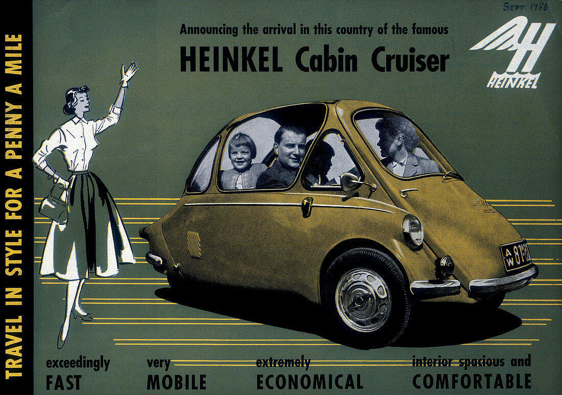 Poster advertising a Heinkel Cabin Cruiser, 1956