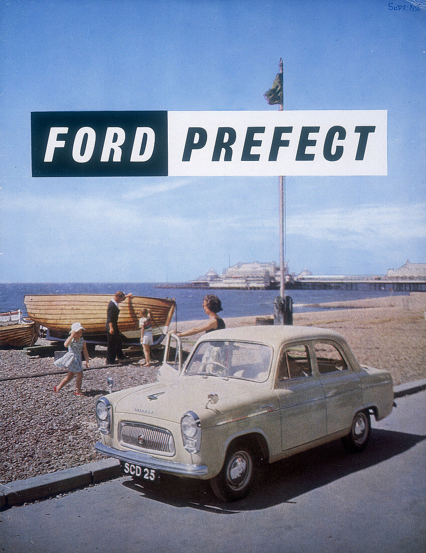 Poster advertising a Ford Prefect car, 1956