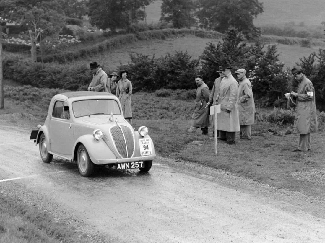 1937 Fiat 500 Coupe competing in the Welsh Rally