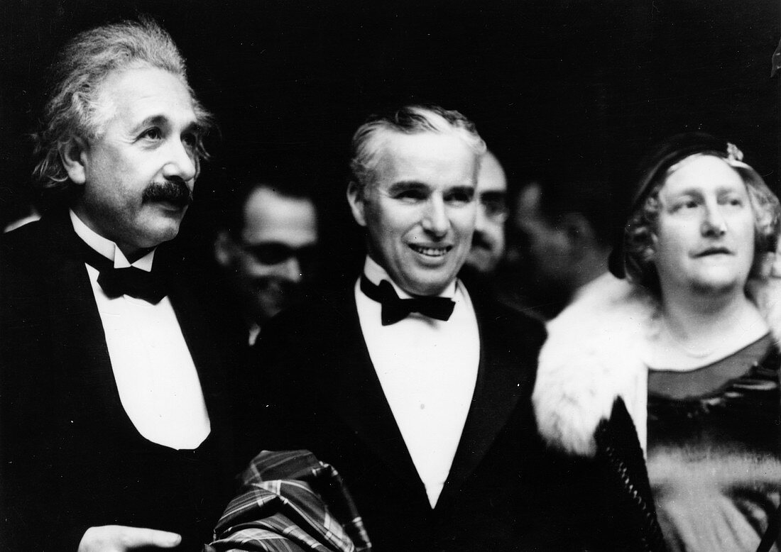 Albert Einstein with his wife and Charlie Chaplin, 1931