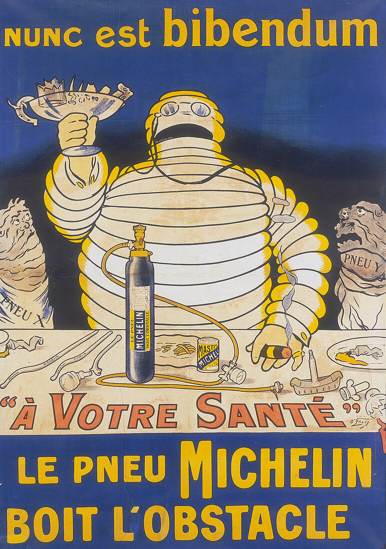 Poster with Mr Bibendum advertising Michelin tyres