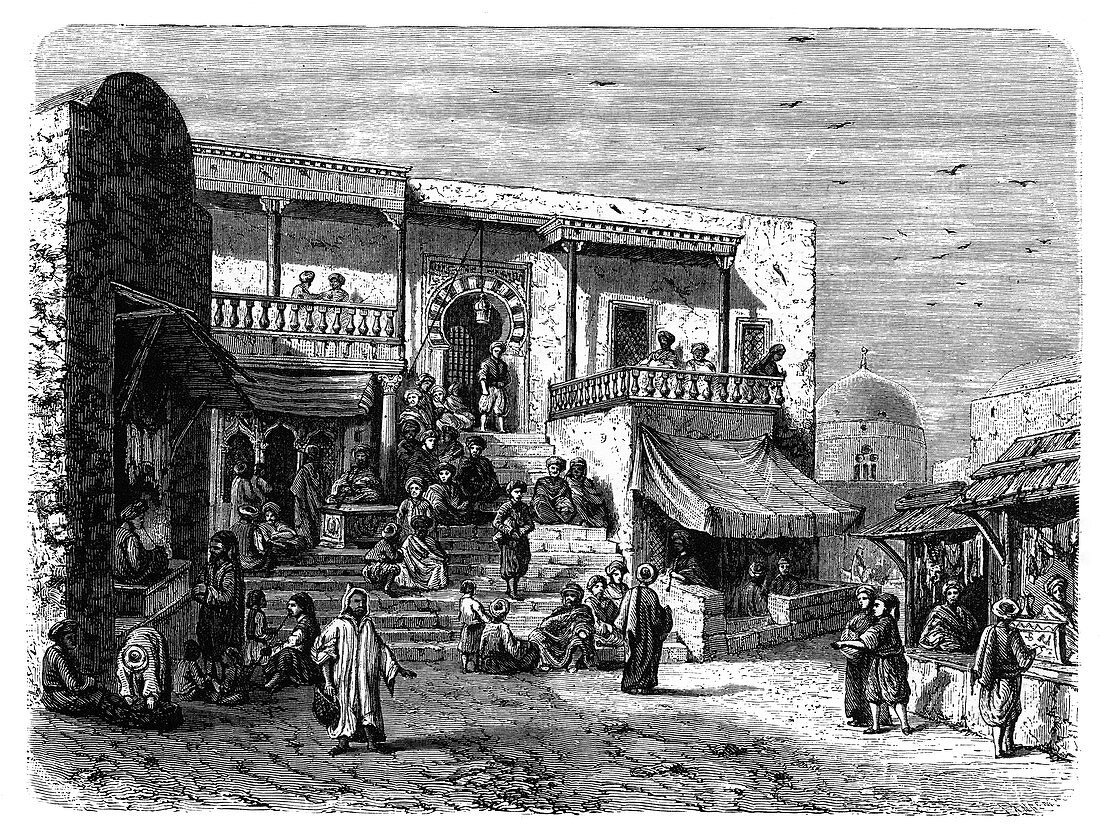Moorish coffee house at Sidi Bou Said, Tunis, c1890