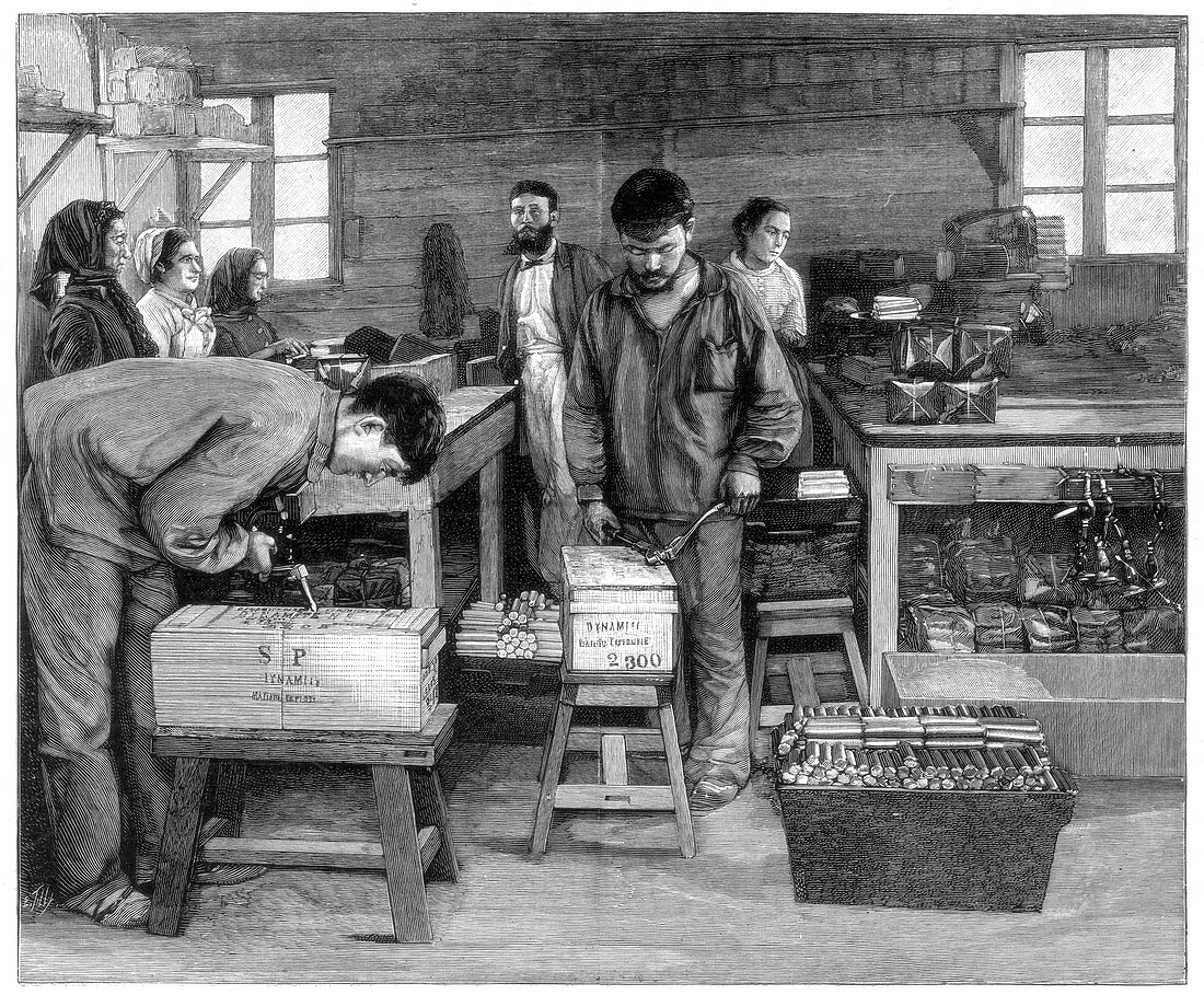 Packing cartridges into boxes at Isleten, Switzerland, 1893
