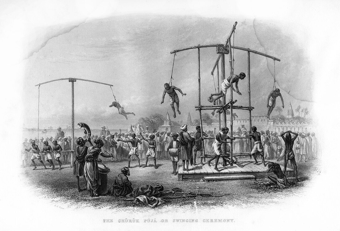 The Churuk Puja or Swinging Ceremony, India, 19th century