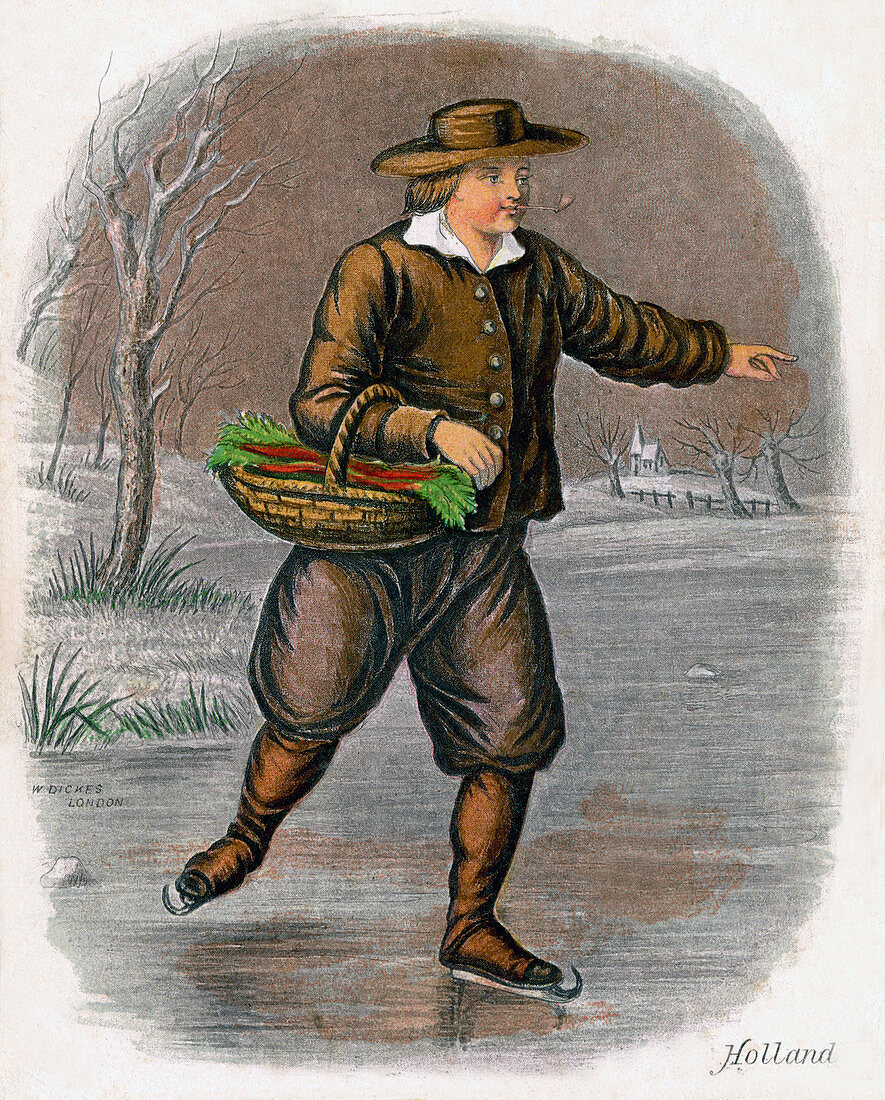 Dutch Man Skating with a Basket of Vegetables', 1809
