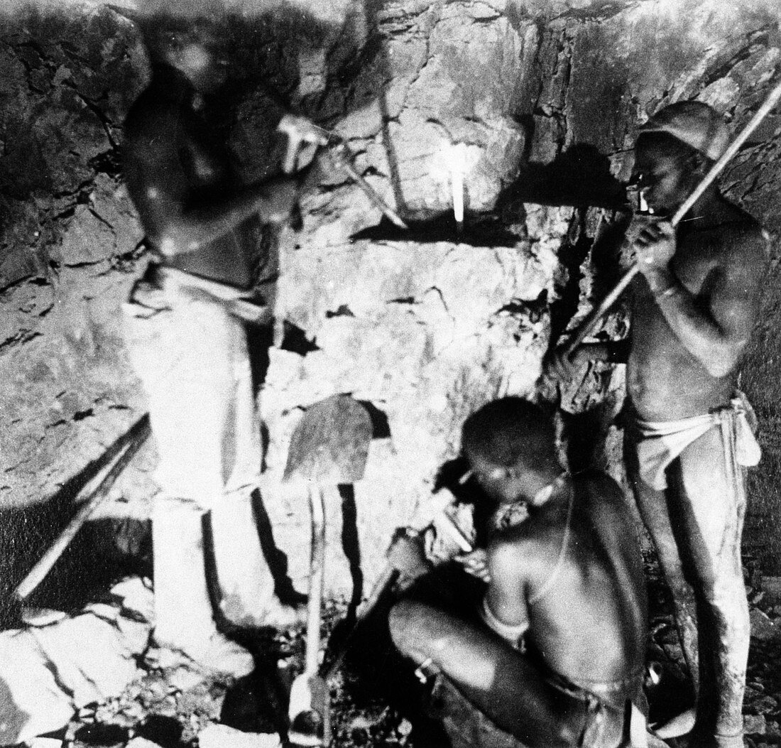 Basuto miners in De Beers diamond mines, South Africa, c1885