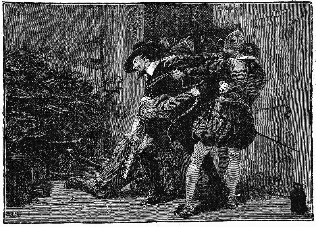 Arrest of Guy Fawkes in cellars of Parliament, 1605