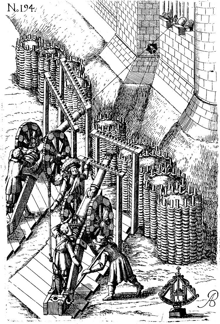 Laying siege canon on target, 1620