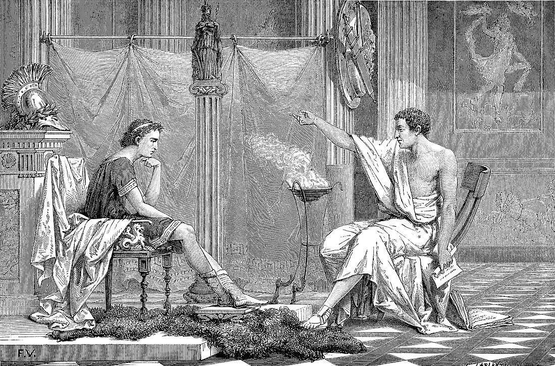 Alexander the Great as a youth, listening to Aristotle