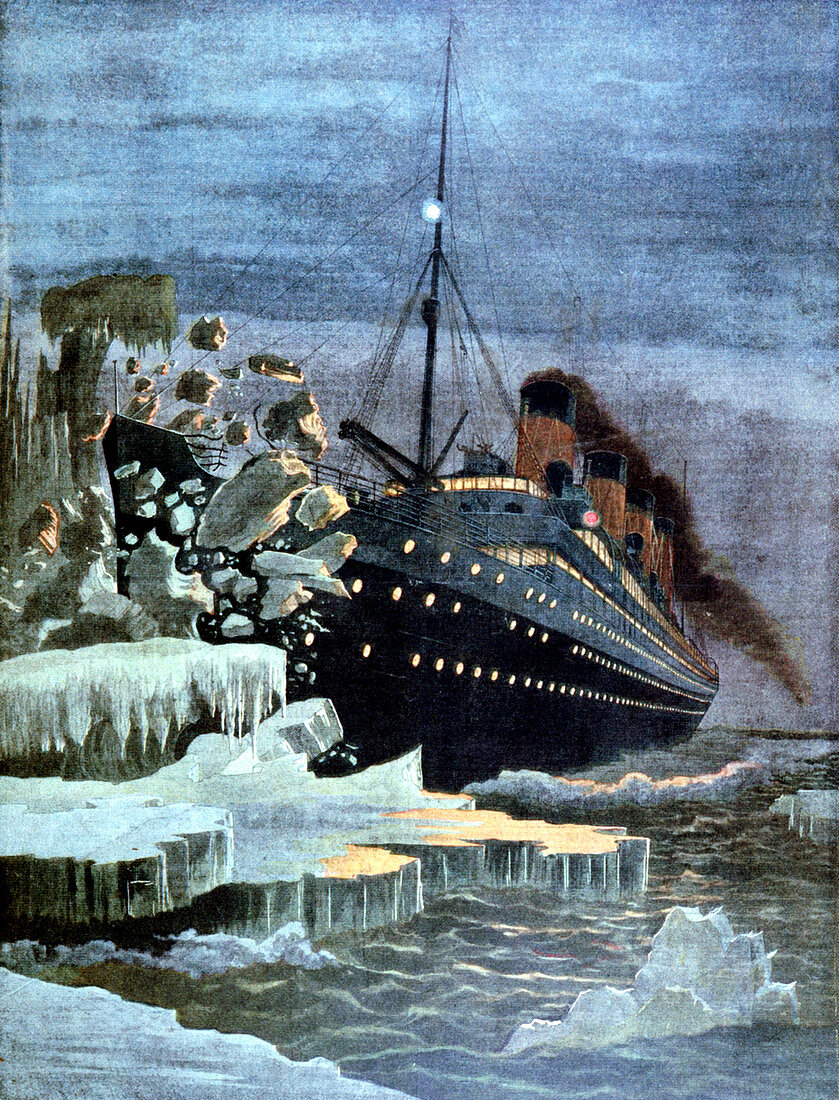 The 'Titanic' colliding with an iceberg, 1912