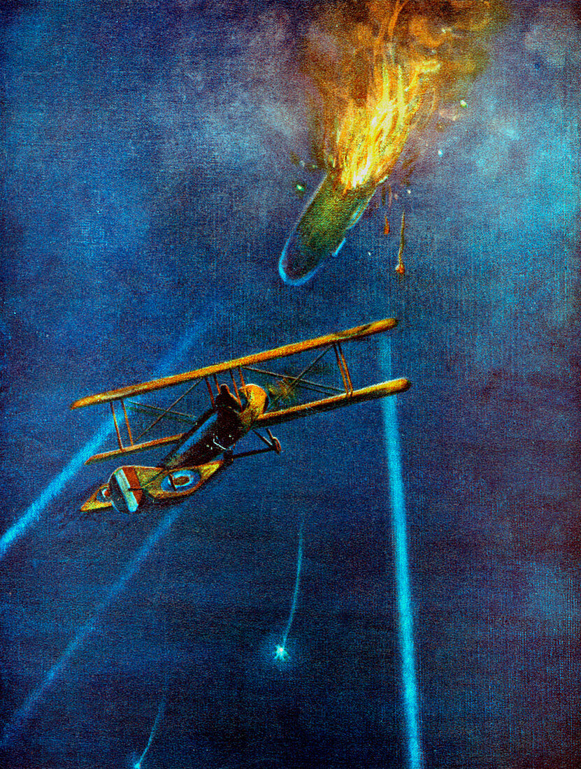 Zeppelin airship shot down at Cuffley, Enfield, London, 1916