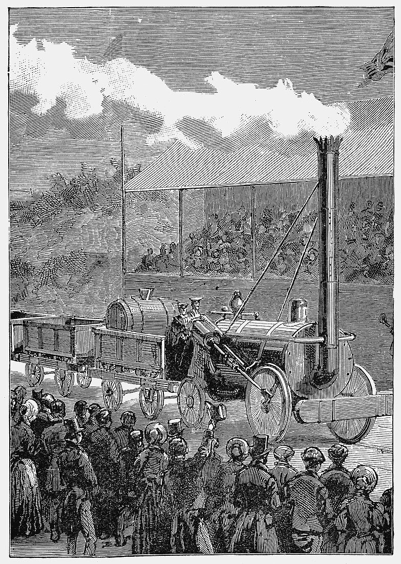 Stephenson's 'Rocket' winning the Rainhill Trials, 1829