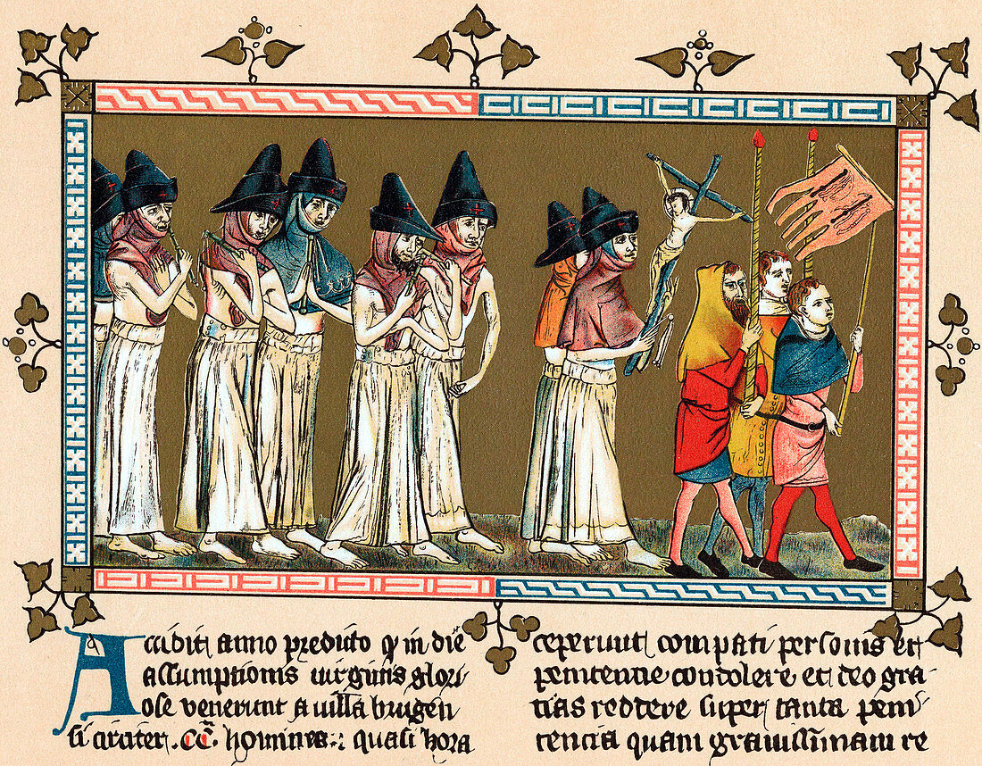 Flagellants in the Netherlands town of Tournai, 1349