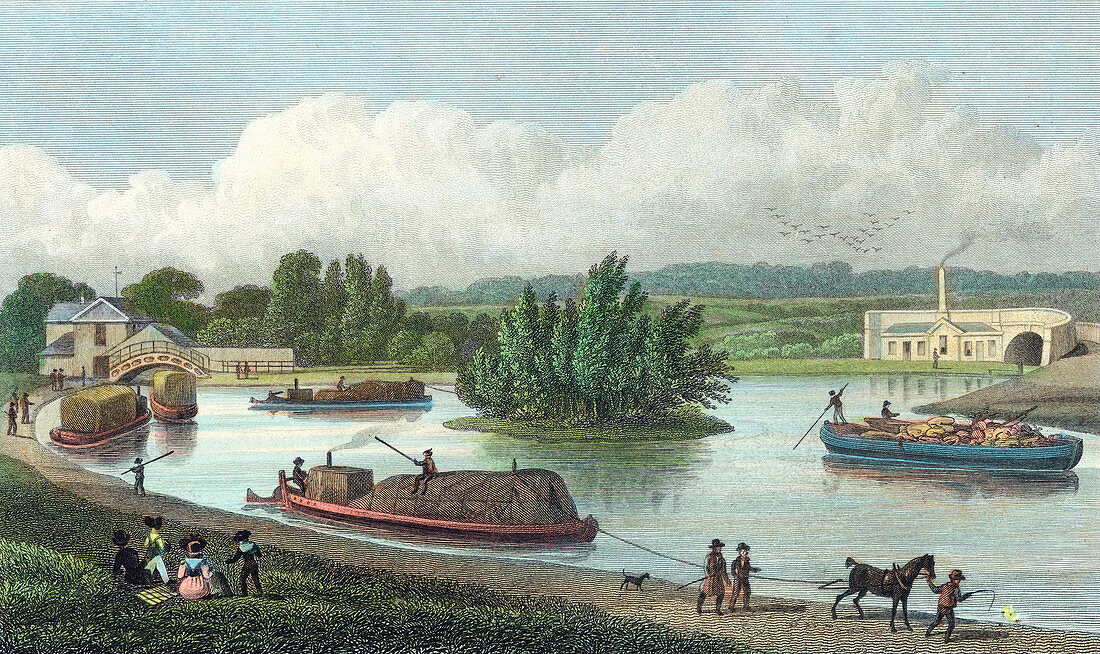 Junction of Regent's Canal at Paddington Basin, London, 1828