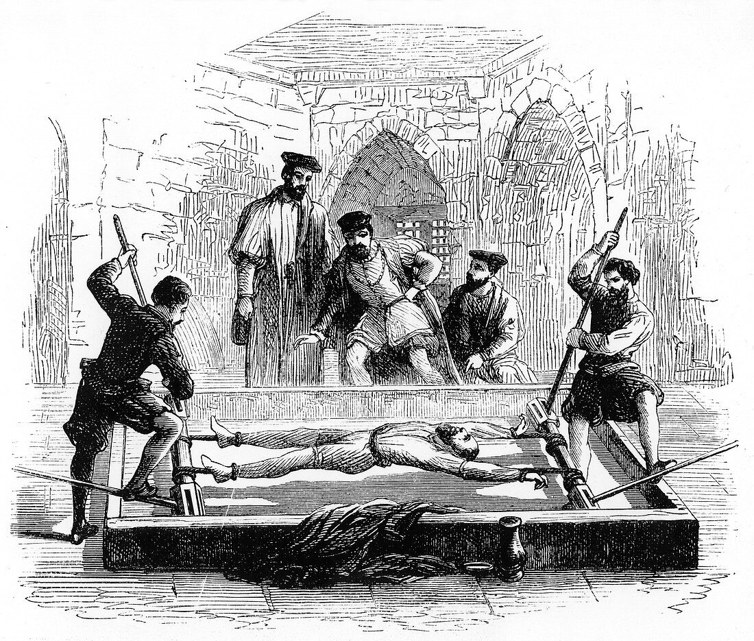 Torturing a prisoner on the rack, Middle Ages