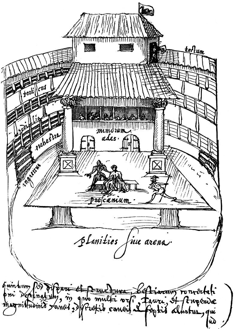 Interior of the Swan Theatre, Bankside, London, 1596