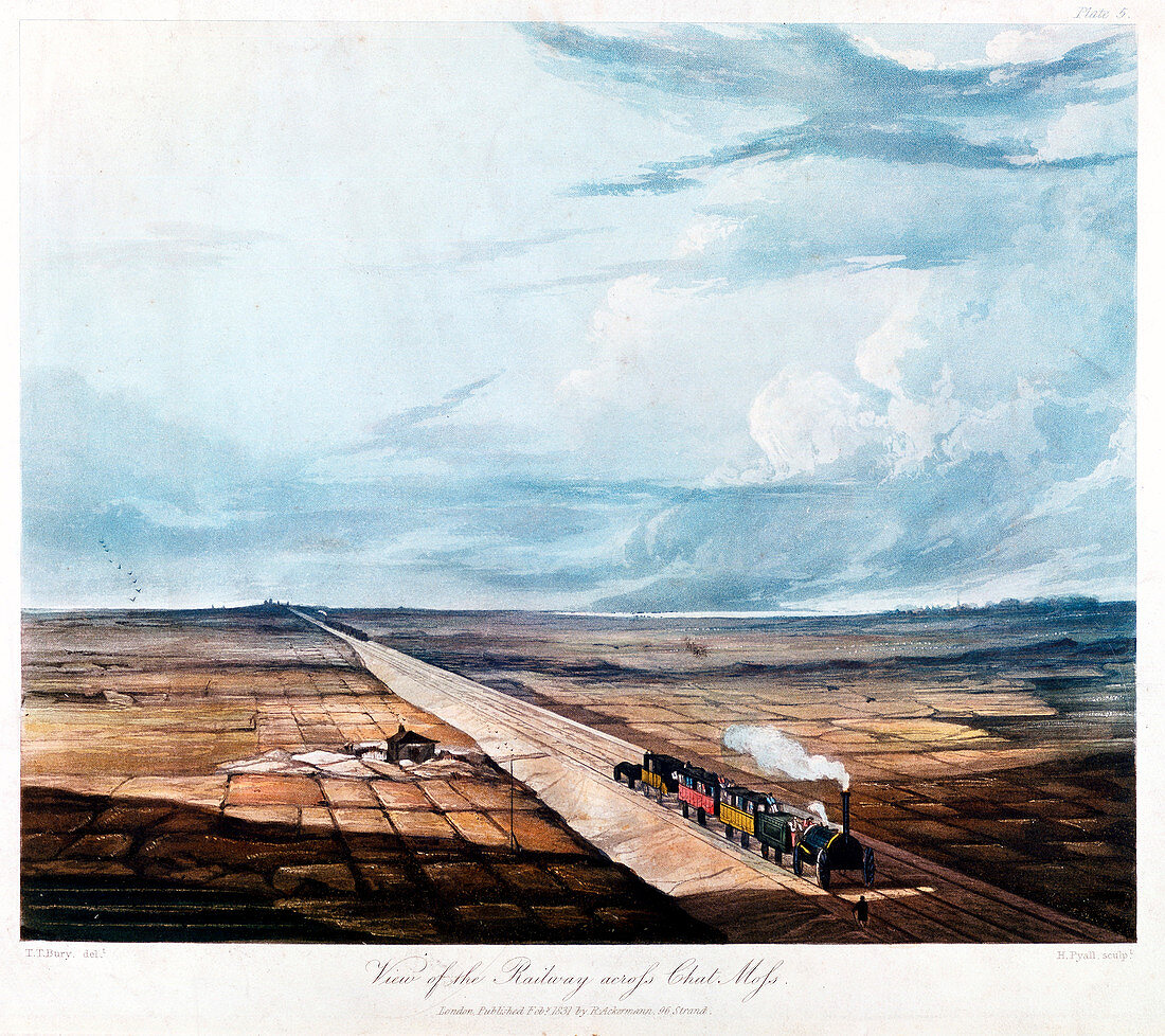 Train crossing Chat Moss, Lancashire, 1831