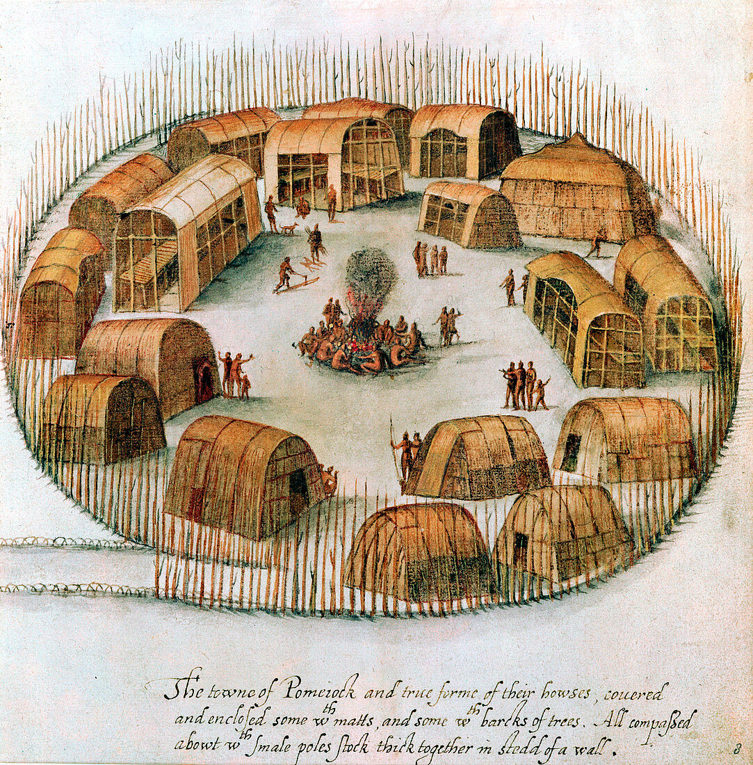 Native American Algonquin Indian village, 1585